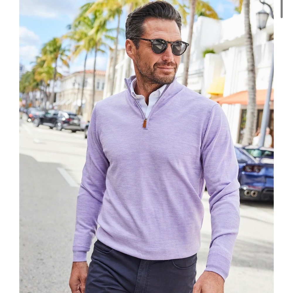 Collars & Co Mens Size XXL Quarter Zip Sweater Purple Merino Wool Heathered NWT